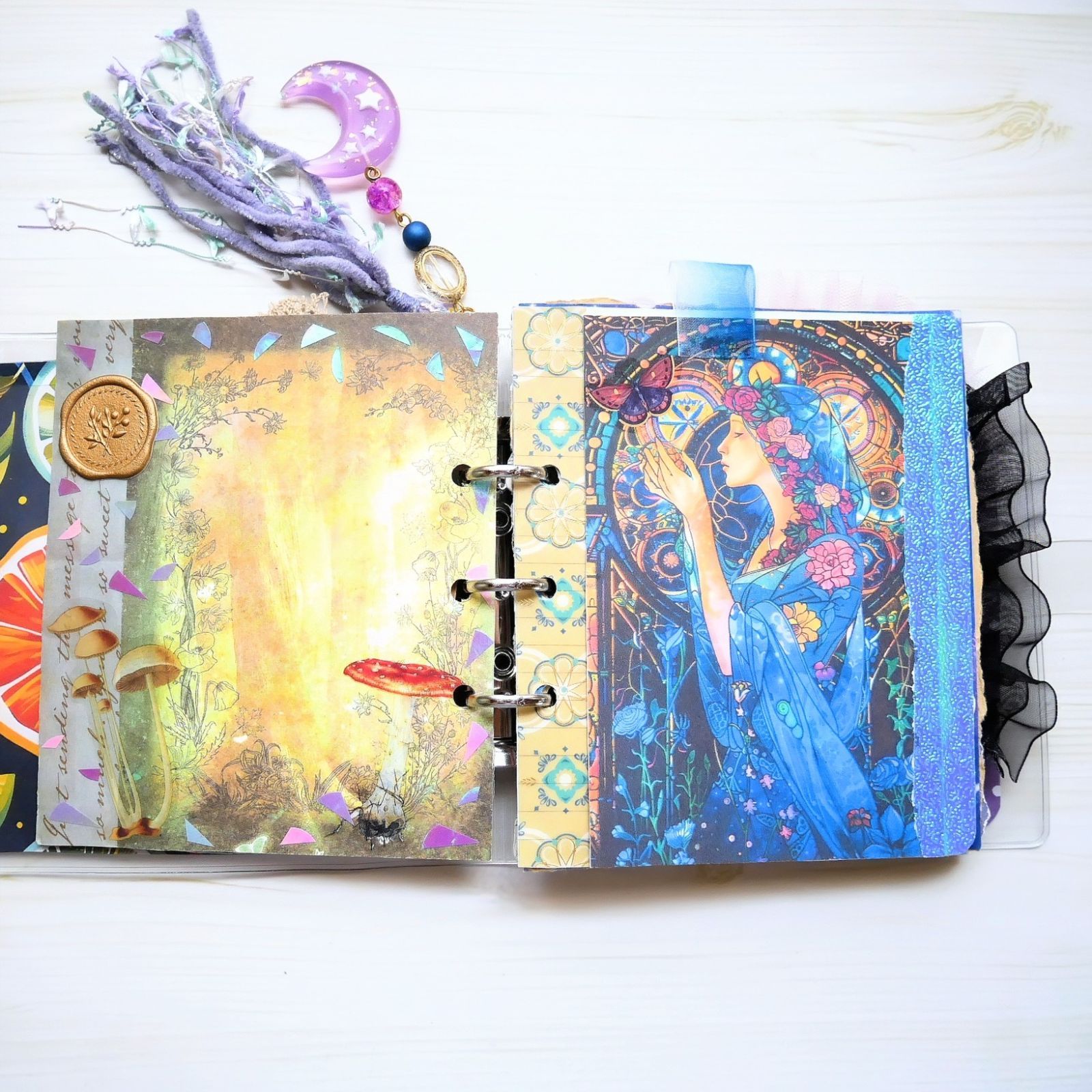 コラージュ ノート バインダー 手帳 3穴 B7 手作りノート カラフル