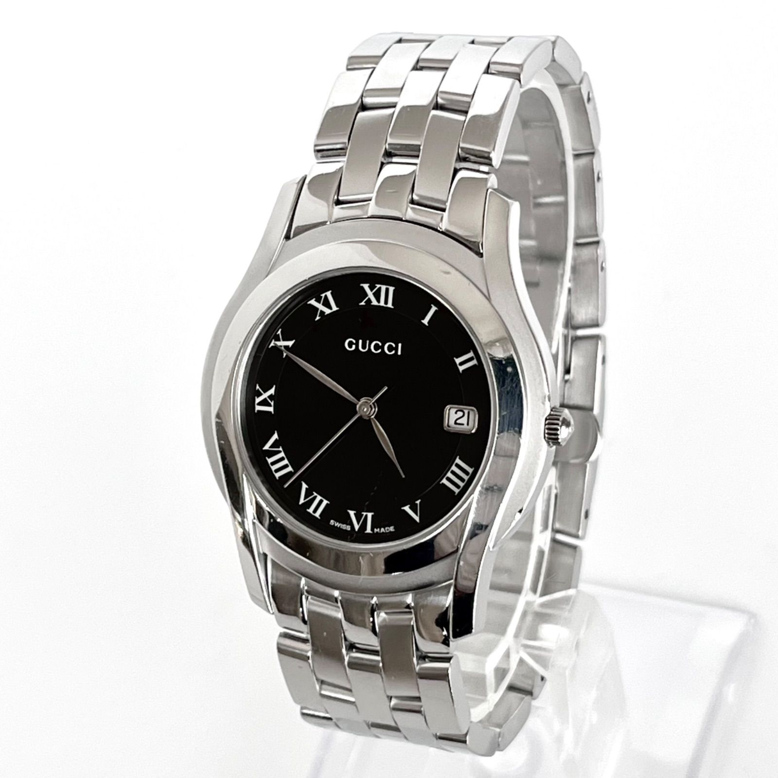 グッチ 5500M メンズ 腕時計 磨き済み 美品】GUCCI 電池新品 ブラック
