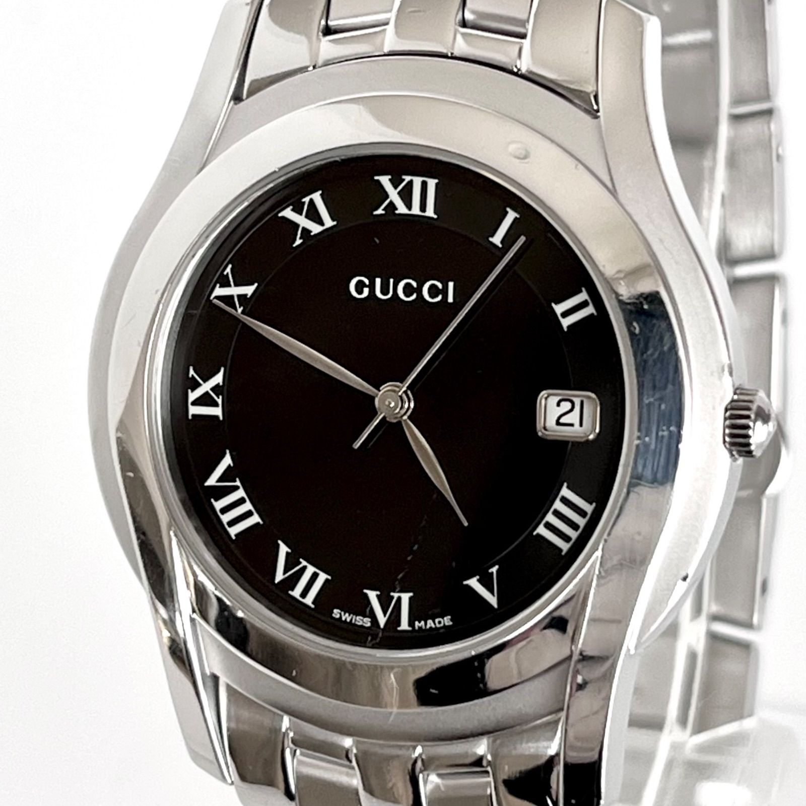 ★電池新品‼︎ GUCCI グッチ 5500M メンズ腕時計 クォーツ グッチ 5500M メンズ 腕時計 磨き済み 美品】GUCCI 電池新品 ブラック