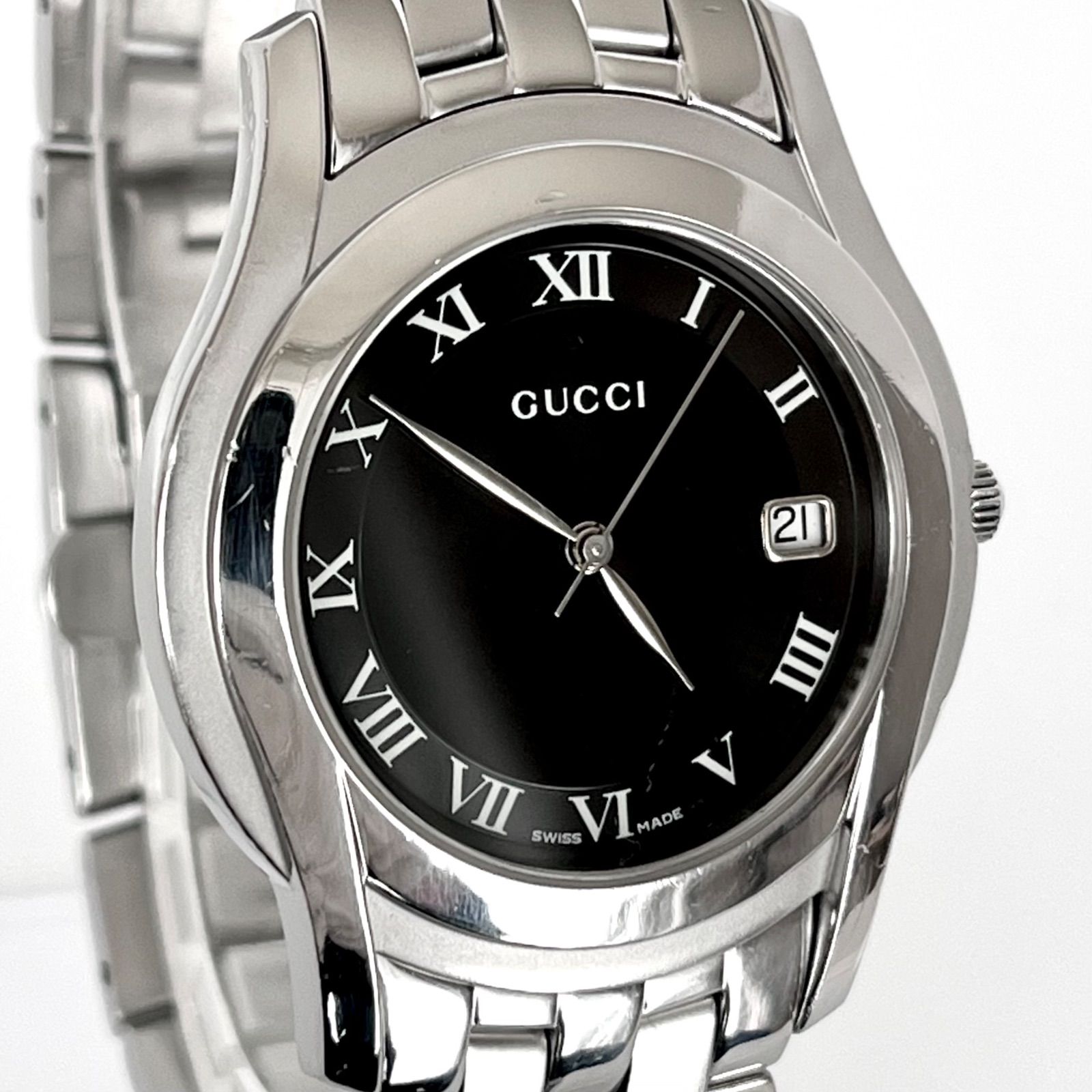 グッチ 5500M メンズ 腕時計 磨き済み 美品】GUCCI 電池新品 ブラック