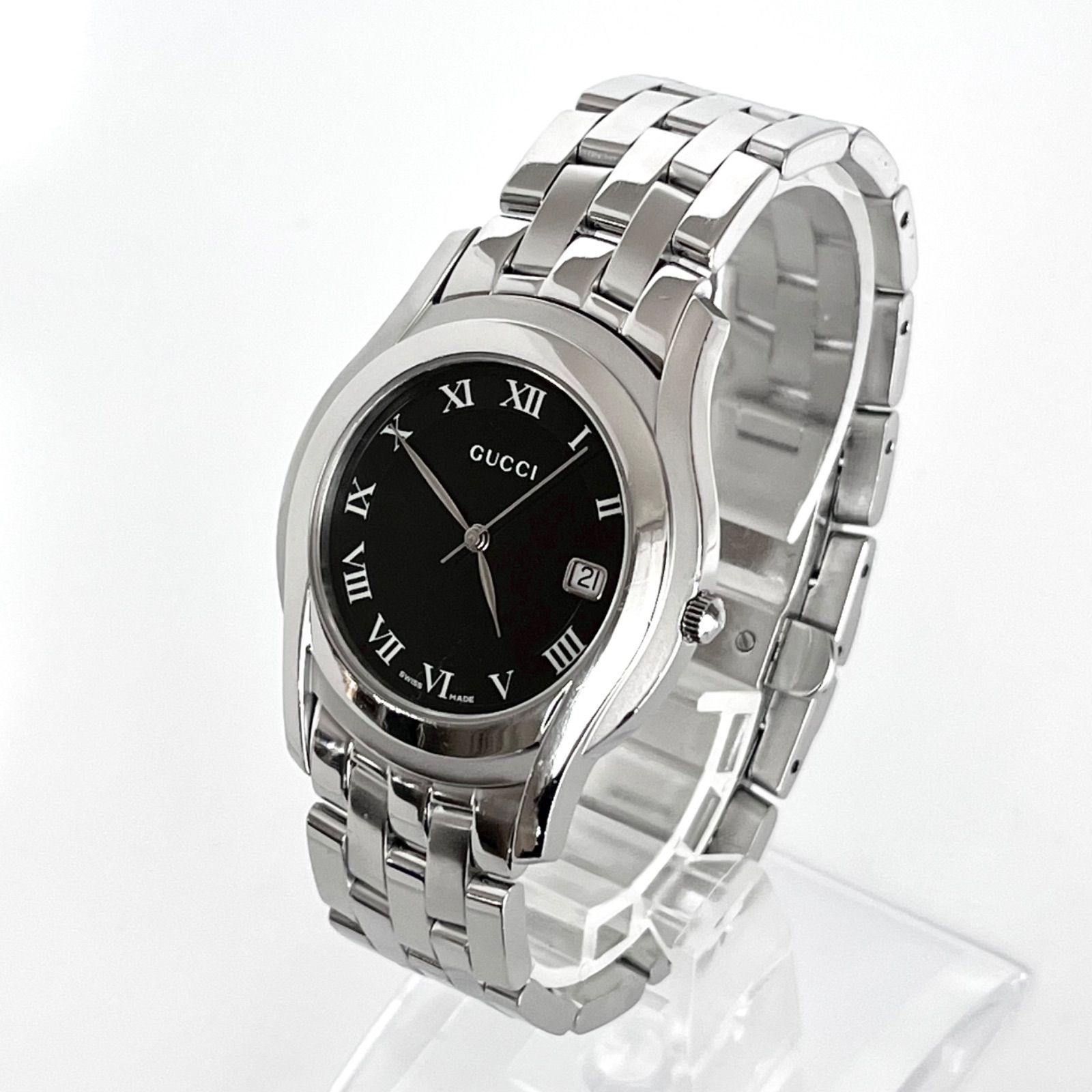 グッチ 5500M メンズ 腕時計 磨き済み 美品】GUCCI 電池新品 ブラック