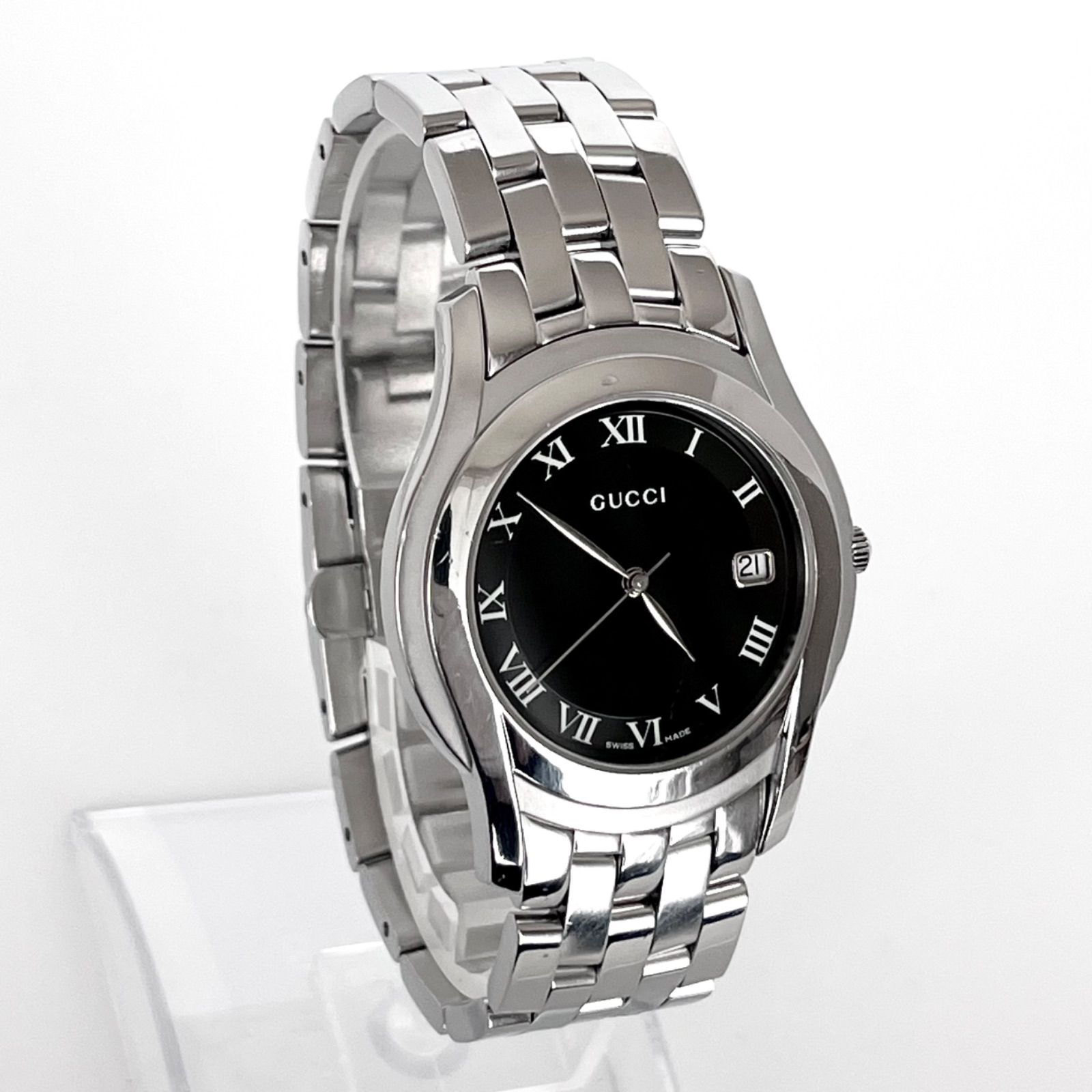Gucci グッチ 5500M ブラック文字盤　電池新品 グッチ 5500M メンズ 腕時計 磨き済み 美品】GUCCI 電池新品 ブラック