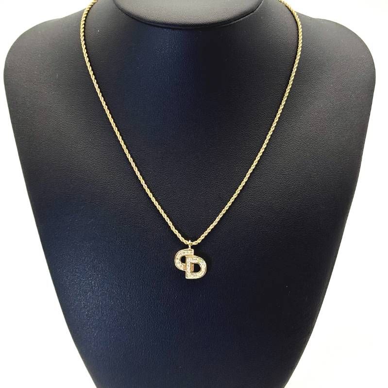 美品 Dior CDロゴ ネックレス ゴールド ラインストーン クリスチャン