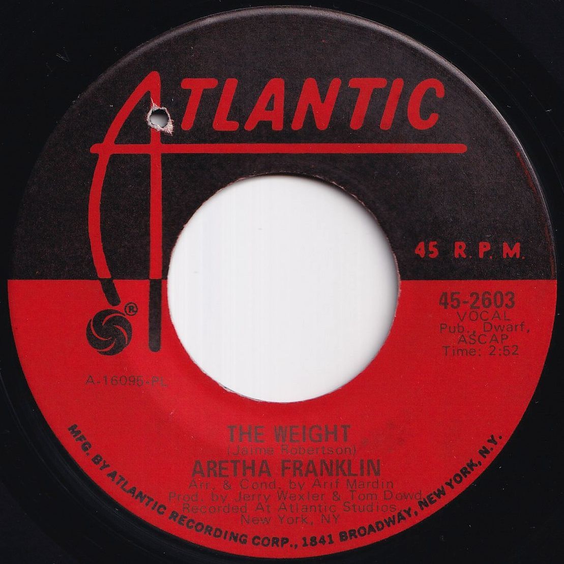 Aretha Franklin The Weight / Tracks Of My Tears Atlantic US 45