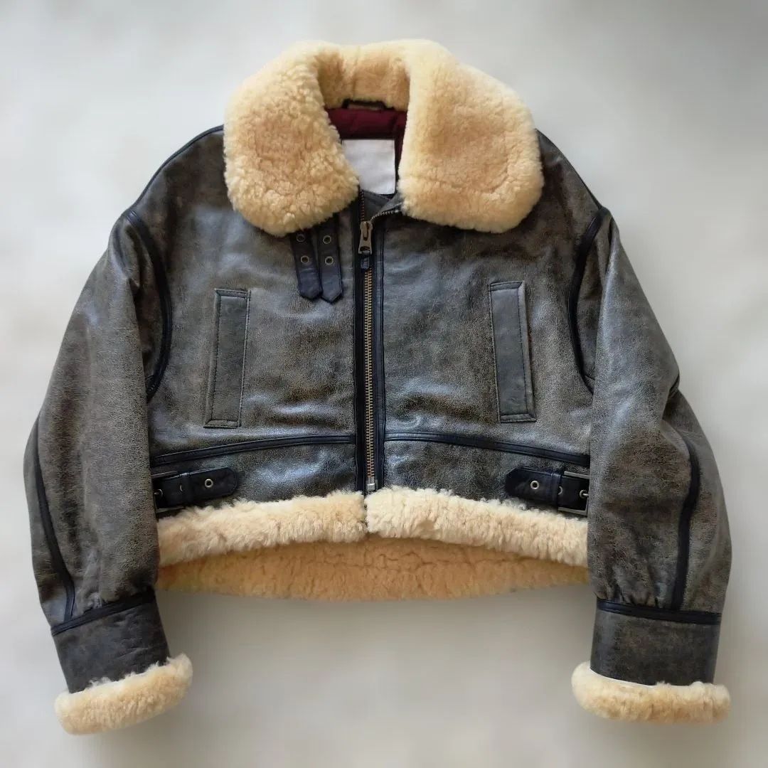 高橋愛着用】STUDIOUS アンティークレザービッグブルゾン ムートン