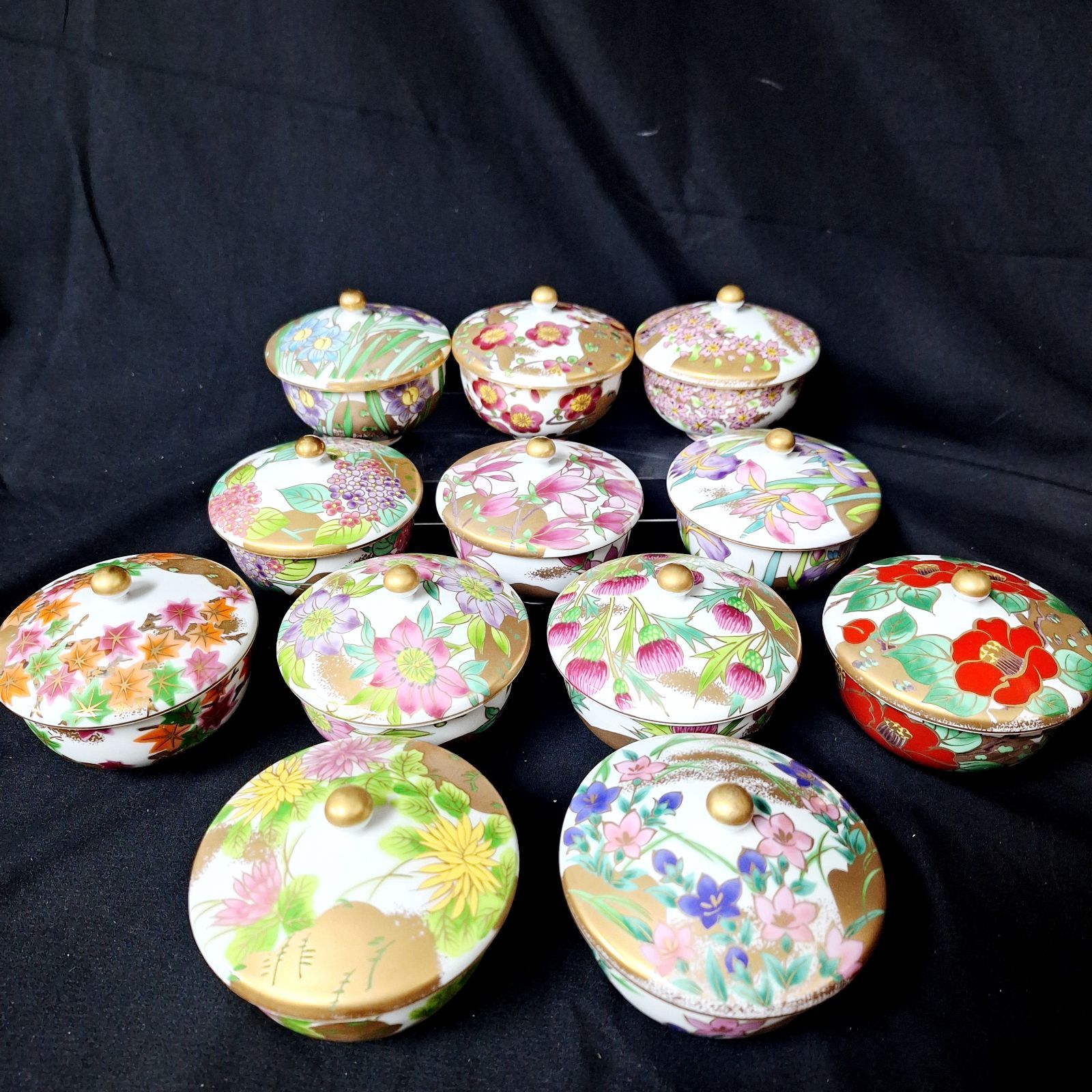 箱あり 羽柴正和 宮中の花の歳時記 煎茶椀 12客