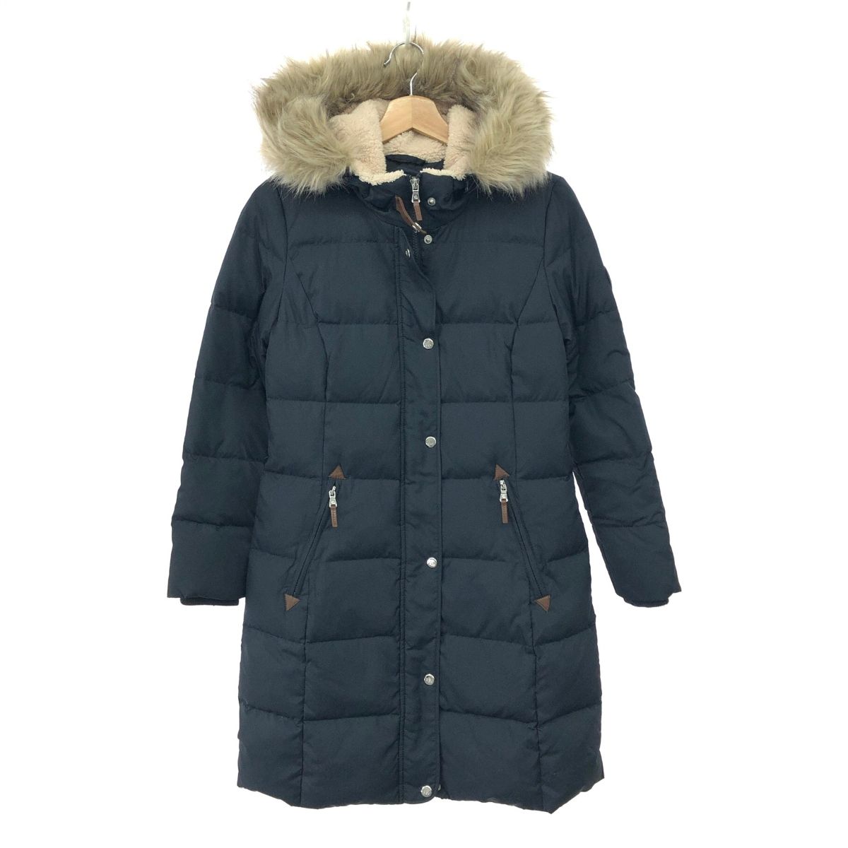 ローレンラルフローレン 2WAYダウンコート キルティング レザーワッペン 紺 LAUREN RALPH LAUREN ローレンラルフローレン ダウンコート サイズ:XXS