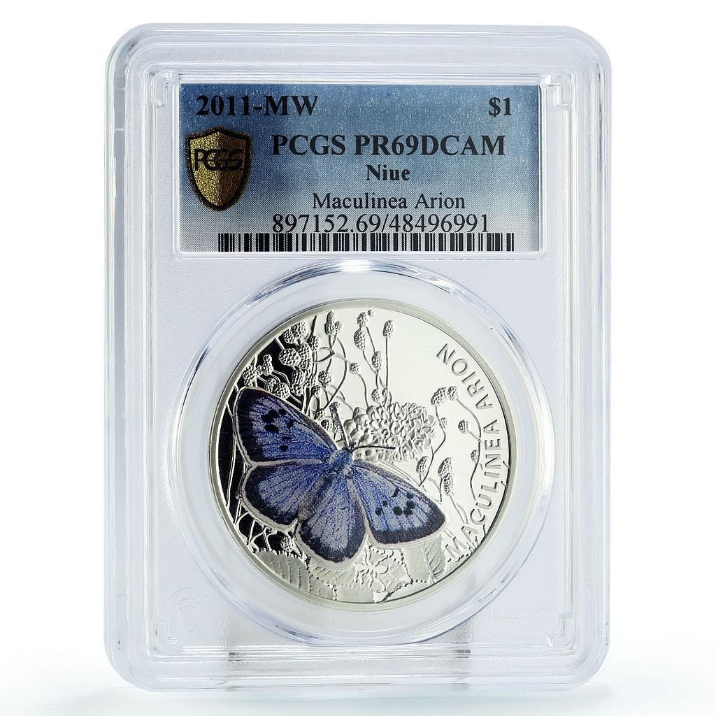 ニウエ 1ドル マキュリネア アリオン バタフライ ファウナ PR 69 PCGS 銀貨 2011年