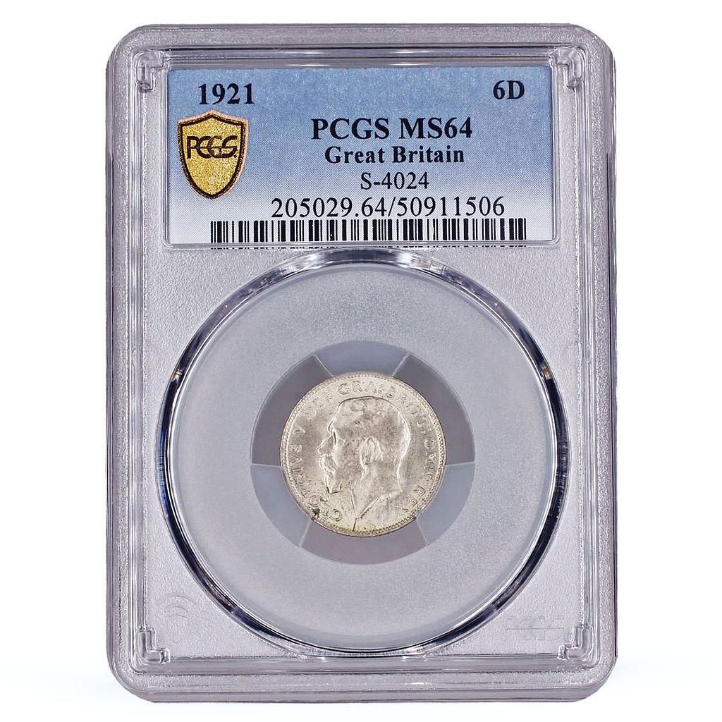 イギリス 6ペンス キングジョージ5世 貨幣 KM 815 a MS 64 PCGS 銀貨 1921年