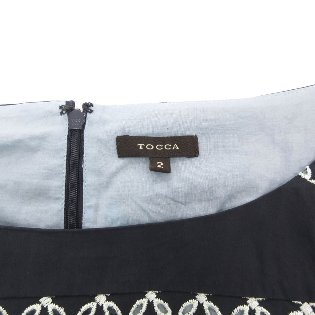 トッカ TOCCA ノースリーブワンピース 2 ひざ丈 フレア タック 紺
