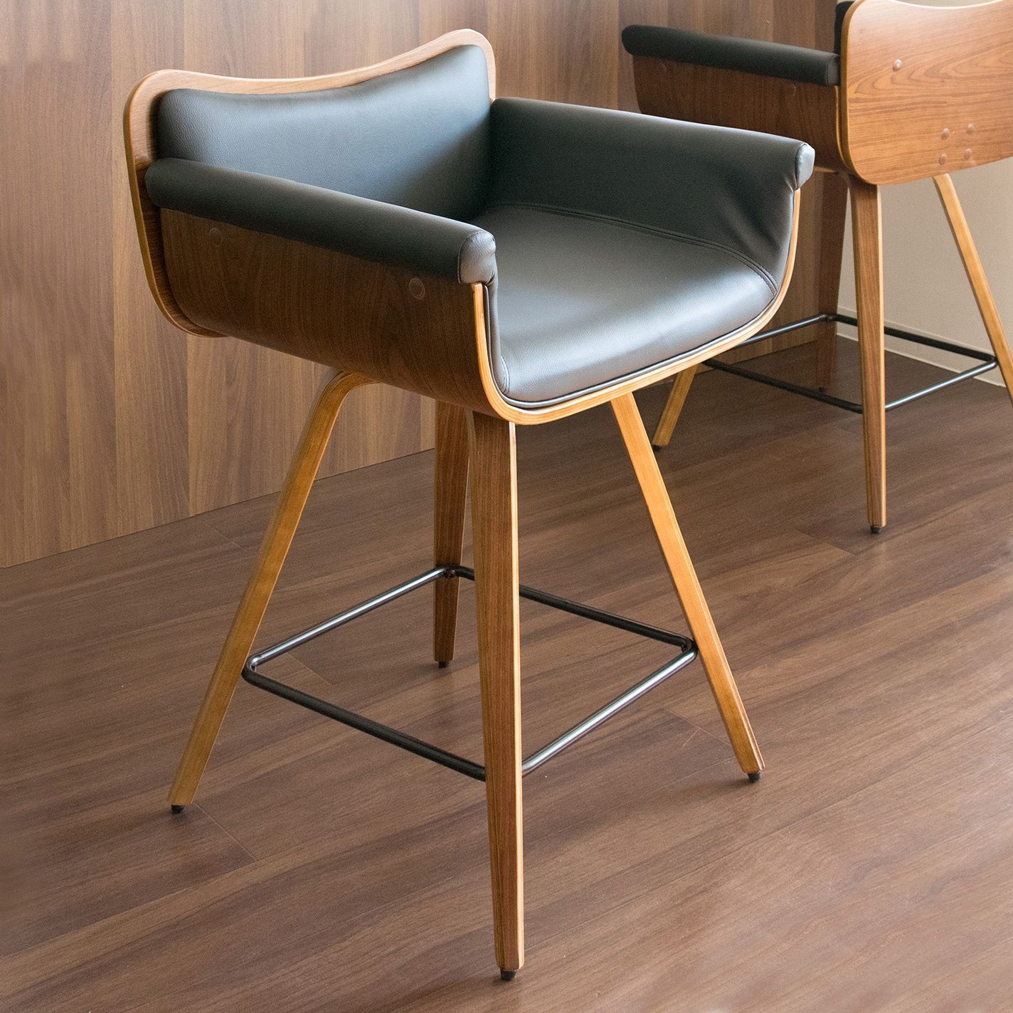 天然木フレーム レザー調 バーチェア チェア ハイチェア カウンターチェア