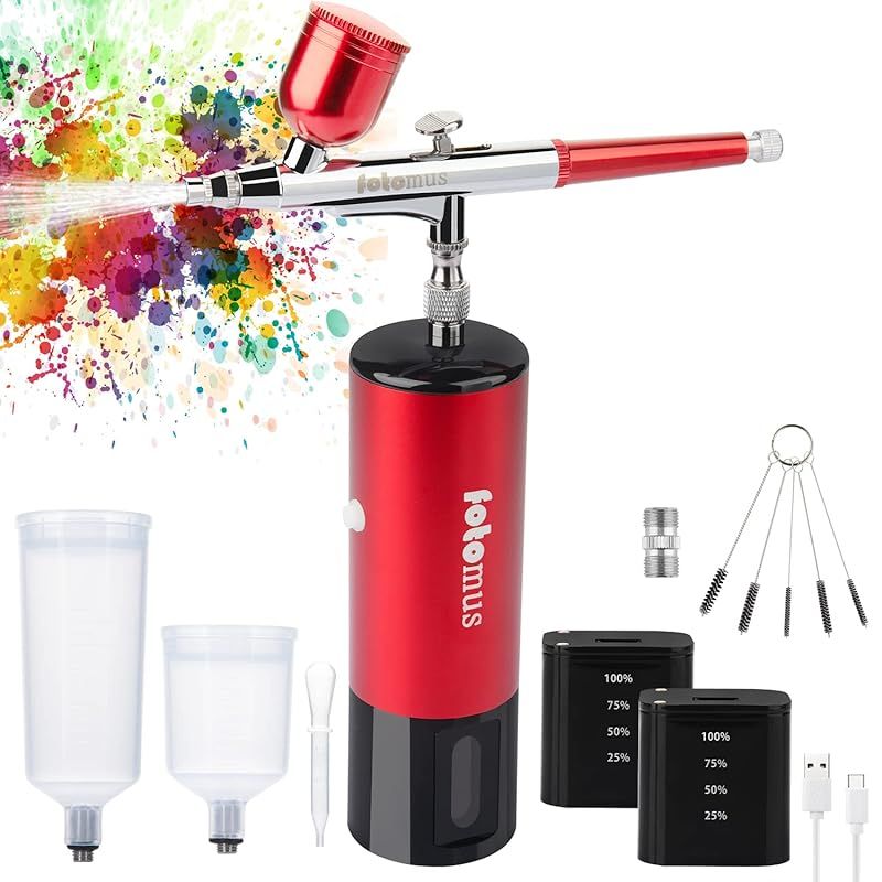 バッテリー付き エアブラシ 充電式 コンプレッサー セット 脱着式バッテリー 電池残量可視化 圧力スイッチ搭載 口径0 3 mm 自動電源ON OFF USB type C ダブルアクション 小型 プラモ 模型 塗装 1