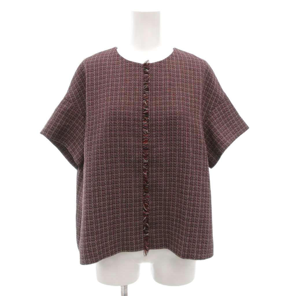 23区 オンワード樫山 25 AW 洗える ツイーディー ミックスハーフスリーブブラウス シャツ 38 半袖 赤 レッド AE