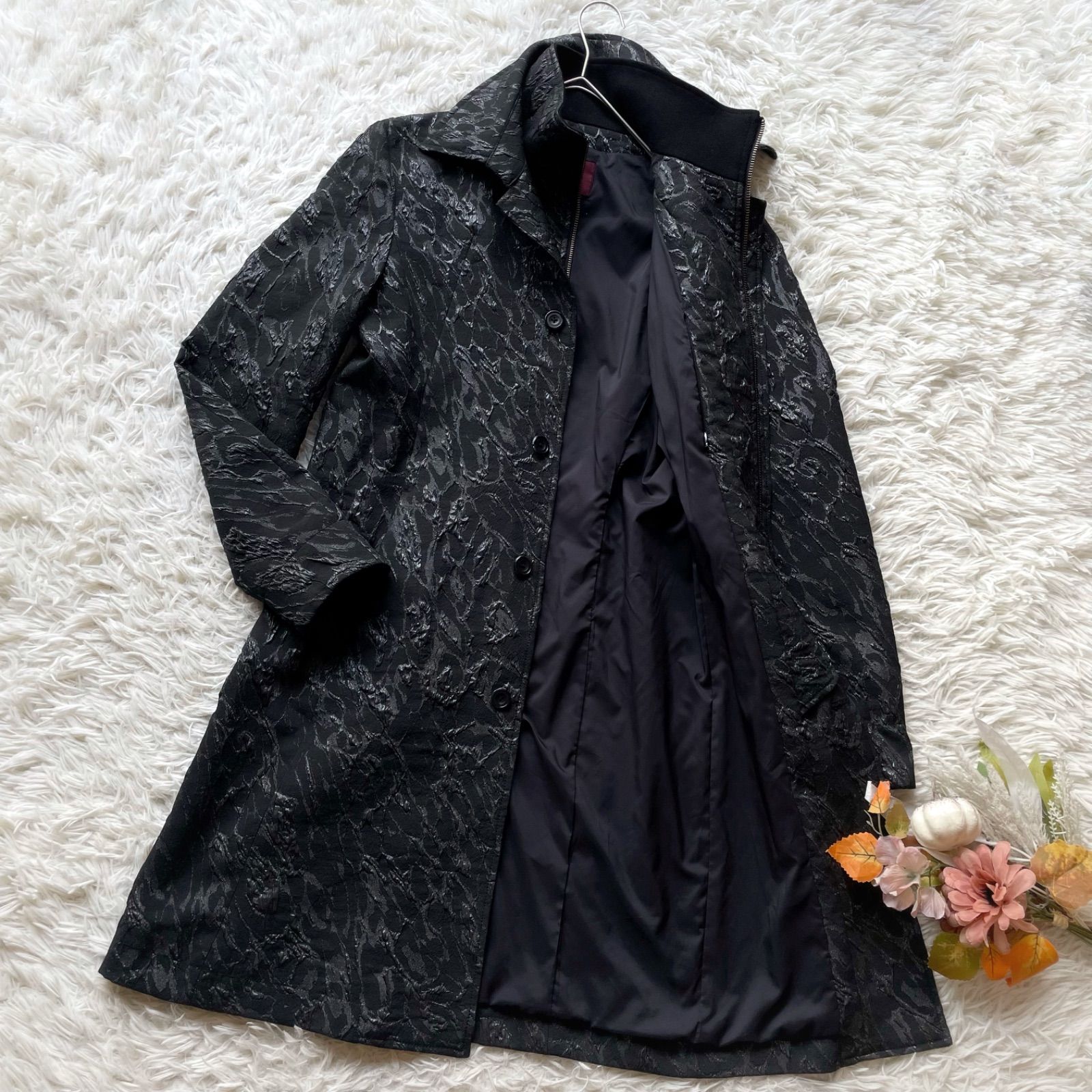 美品　トルネードマート　黒系ネイビー　レイヤードジャガードステンカラーコート TORNADO MART トルネードマート メンズ トルネードマート TORNADO MART