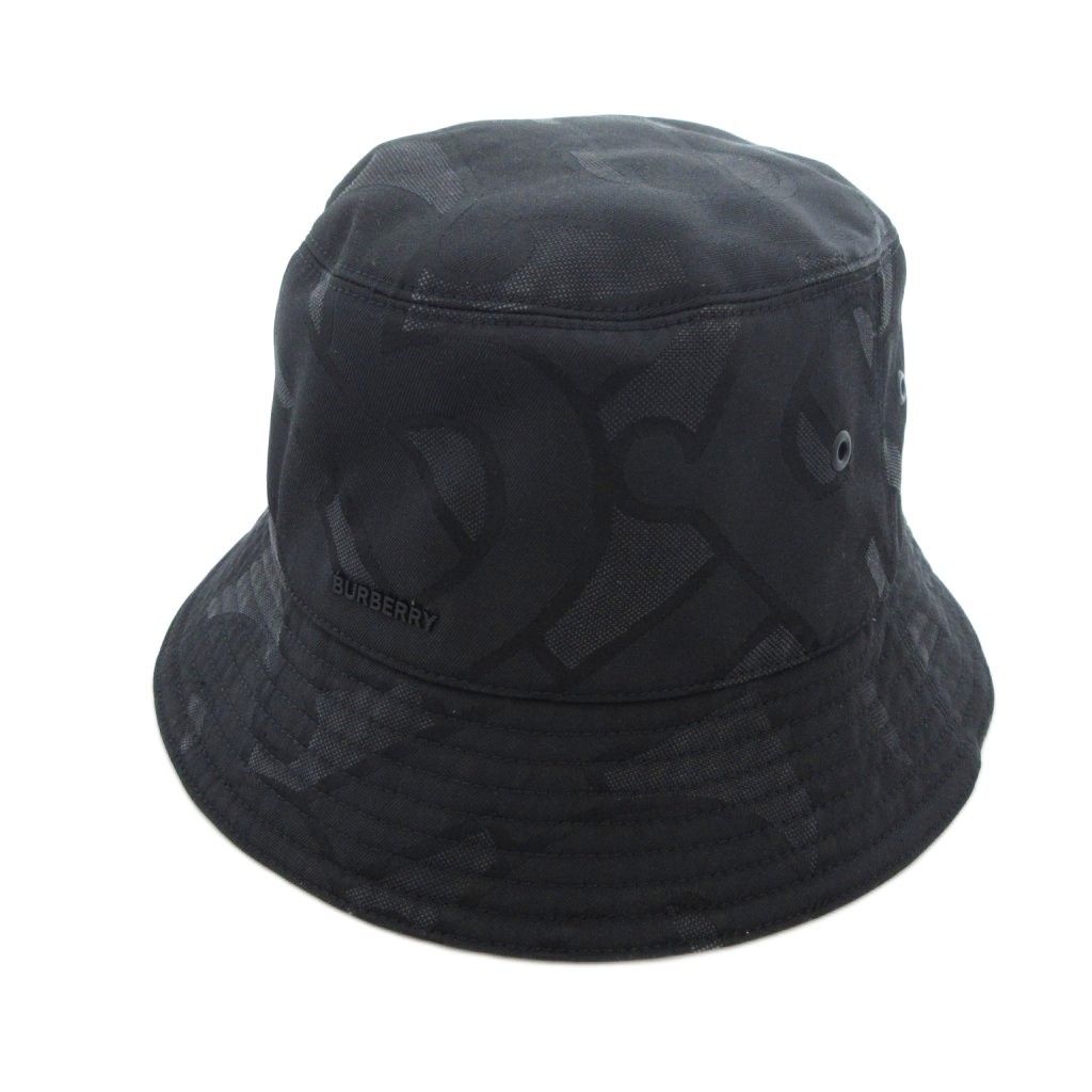 バーバリー モノグラム ジャカード バケットハット ロゴ L 黒 ブラック 8048768 UO