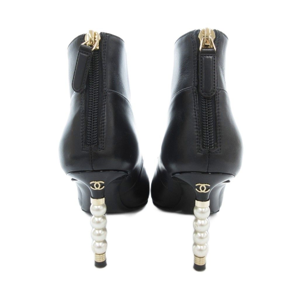 シャネル CHANEL ブーティ ショートブーツ レザー フェイクパール