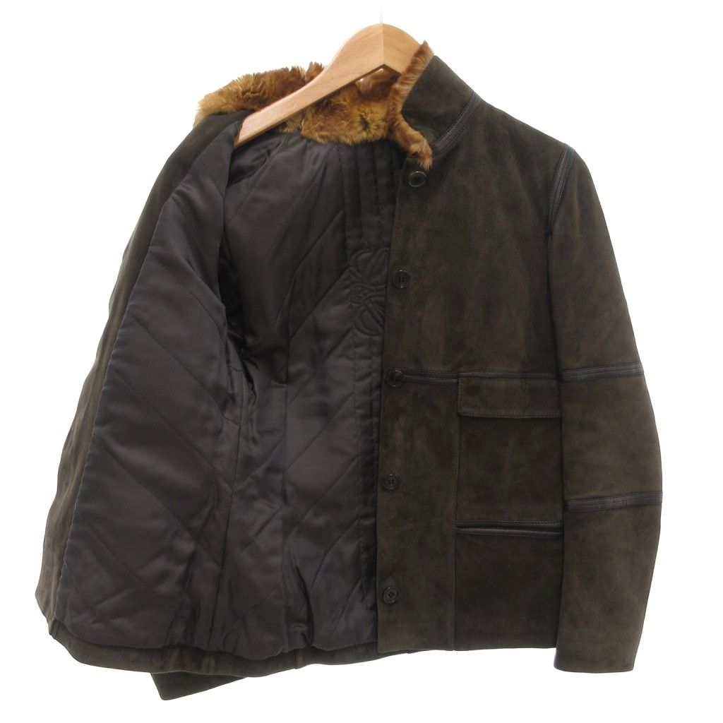 ロエベ LOEWE ムートンジャケット 38 M ラビットファー 羊革 レザー 茶