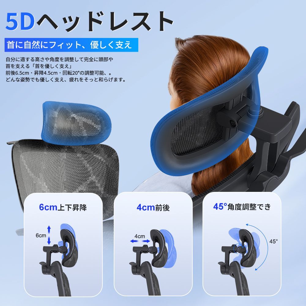 5Dヘッドレスト 可動式ランバーサポート