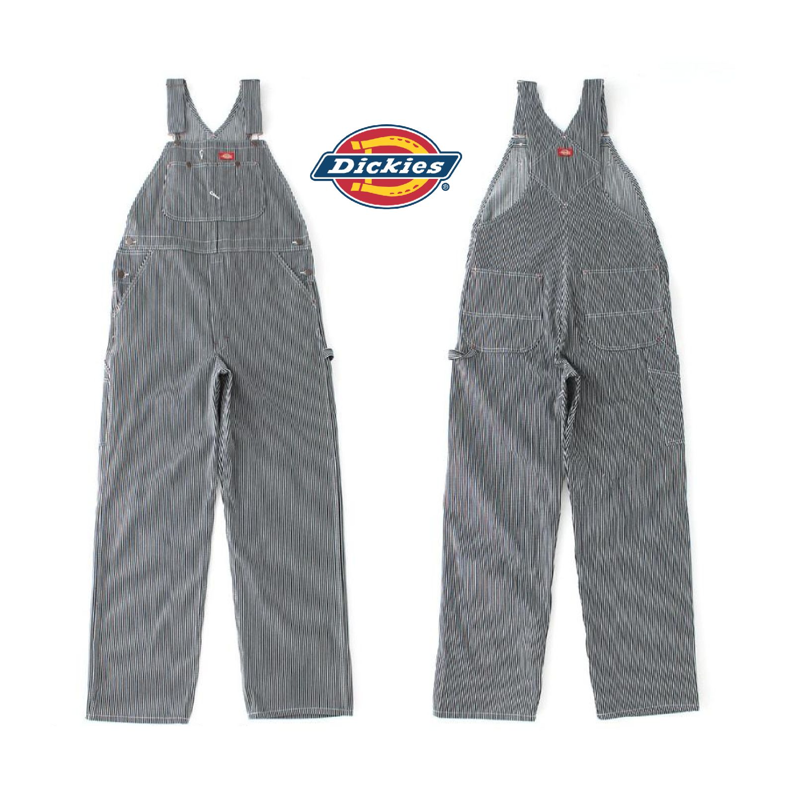 US輸入 ディッキーズ Dickiesヒッコリーオーバーオール 83297 HICKORY STRIPE メンズ ストライプ つなぎ 作業着 デニム パンツ