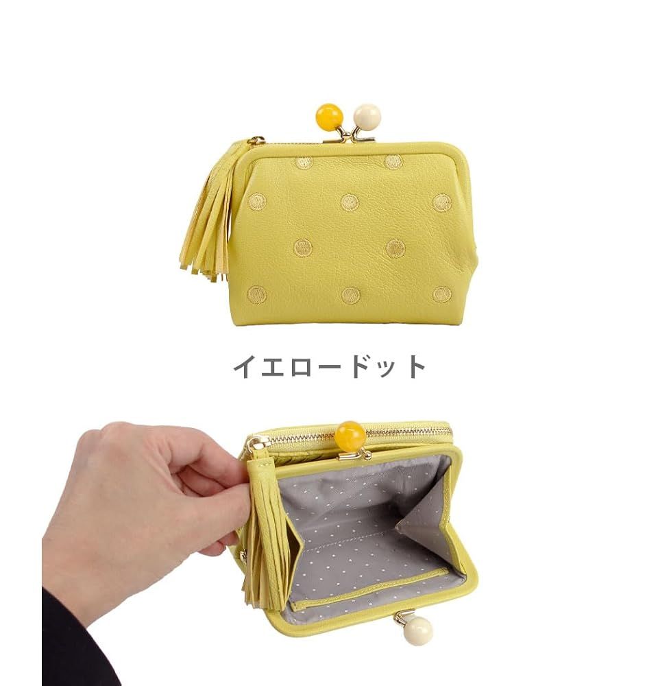 Perche ペルケ がま口財布 アンビリオン 本革 山羊革 がま口 財布 革 レザー レディース 08-06-03560 イエロードット