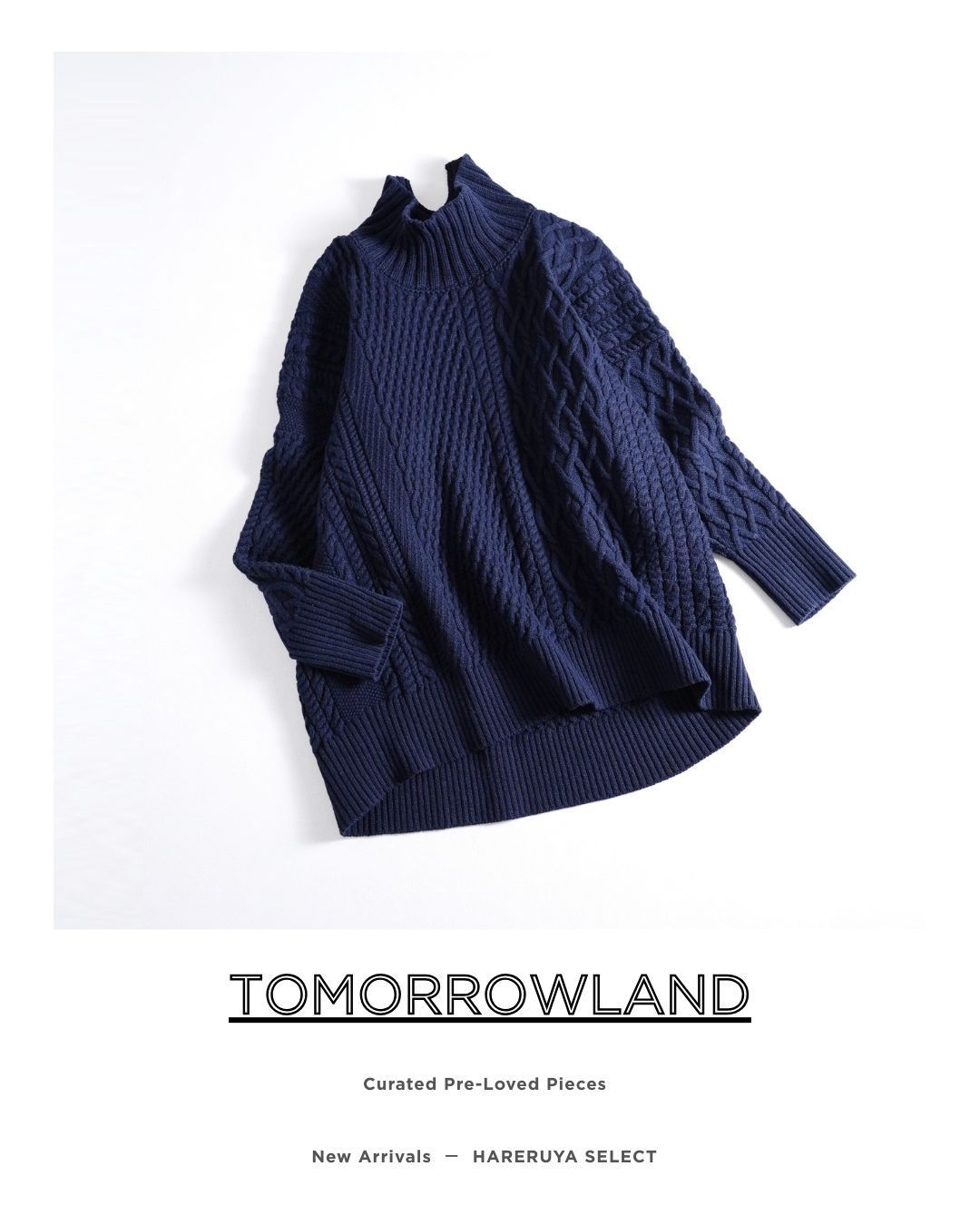 850 y TOMORROWLAND トゥモローランド ウールナイロンケーブル ハイネックプルオーバー ネイビー S