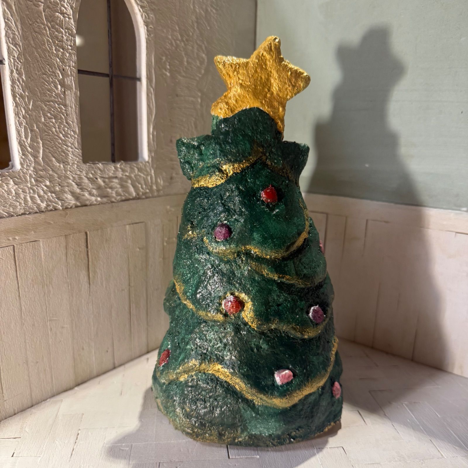 一点物】モルタル造形♡クリスマスツリー猫♥️前は猫・後ろはツリーの