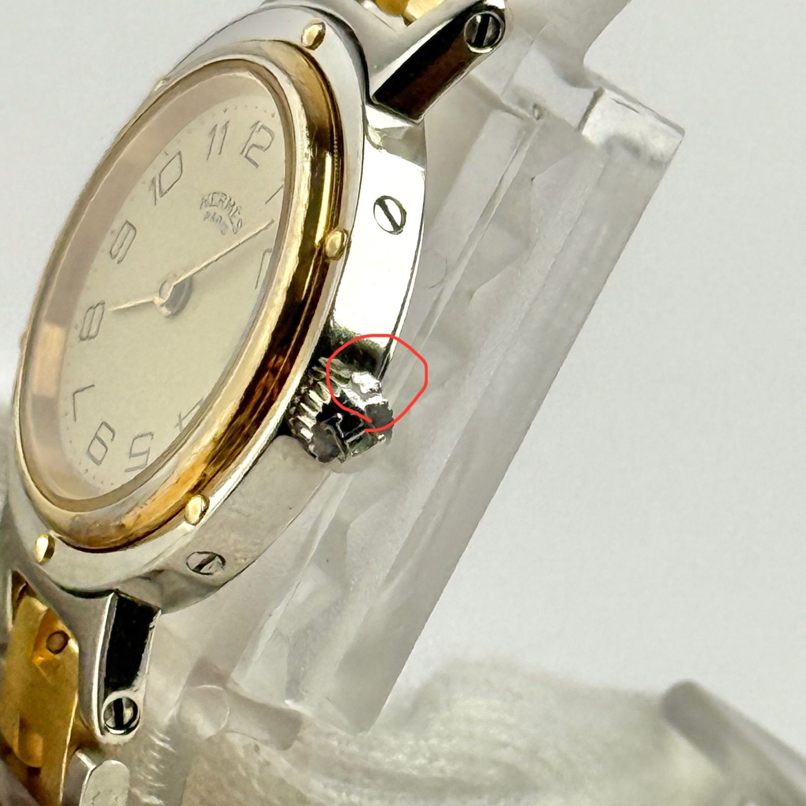 エルメス クリッパー アイボリー Hベルト 新品電池 レディース 腕時計