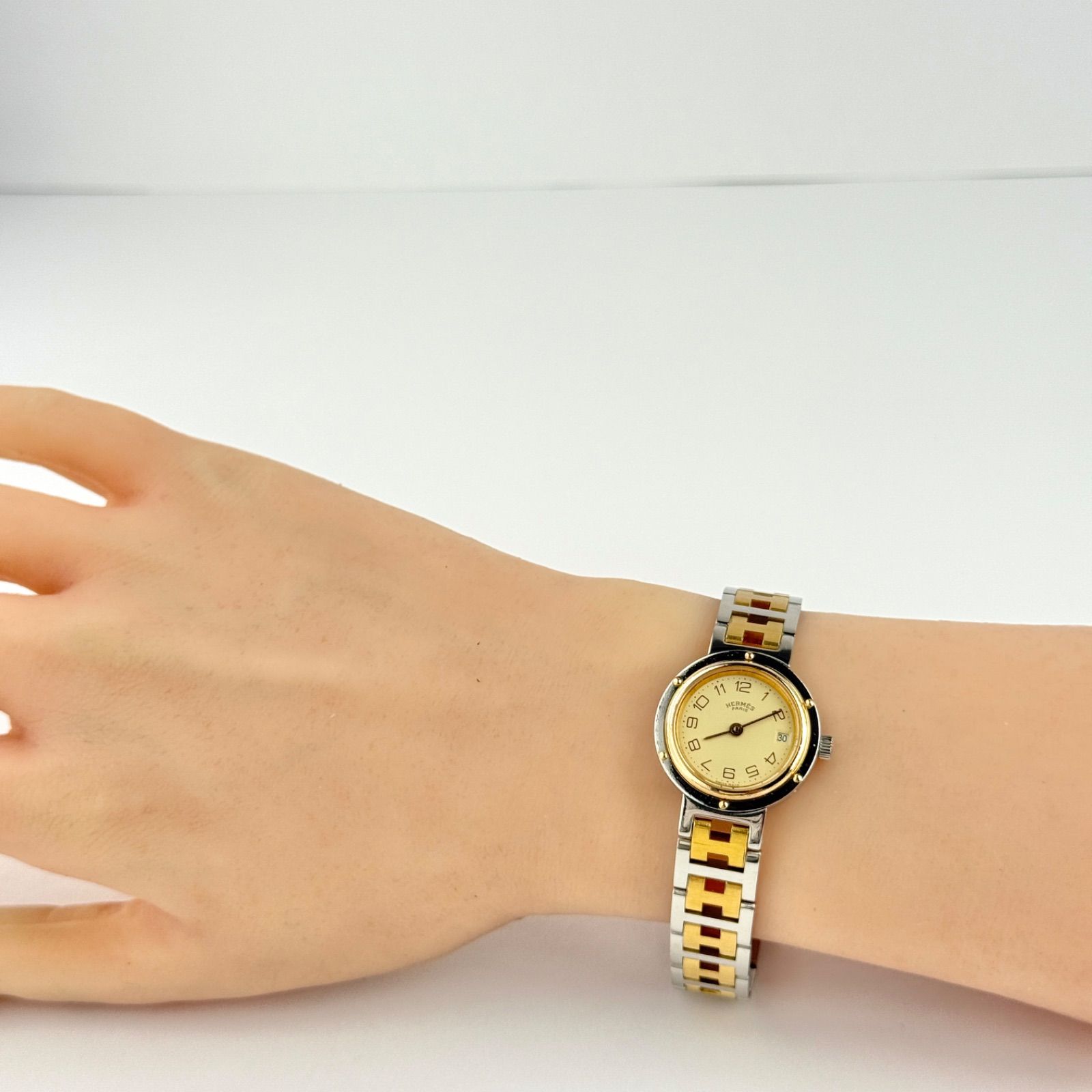 エルメス クリッパー アイボリー Hベルト 新品電池 レディース 腕時計