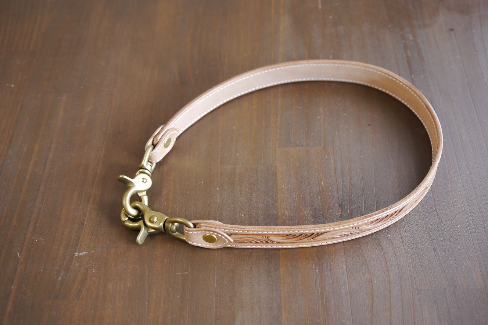 ウォレット平ロープ レザーカービング ウォレットチェーン 長財布 ミニ財布 ヌメ革 牛革 レザー