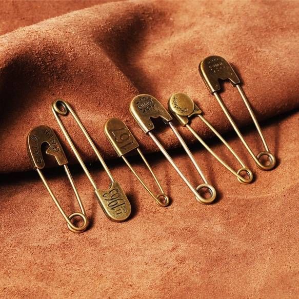 安全ピン おしゃれ 真鍮 6個セット 大 小 燻し加工 ダークブロンズ