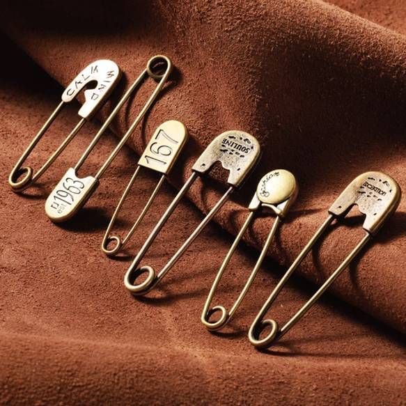 安全ピン おしゃれ 真鍮 6個セット 大 小 燻し加工 ダークブロンズ
