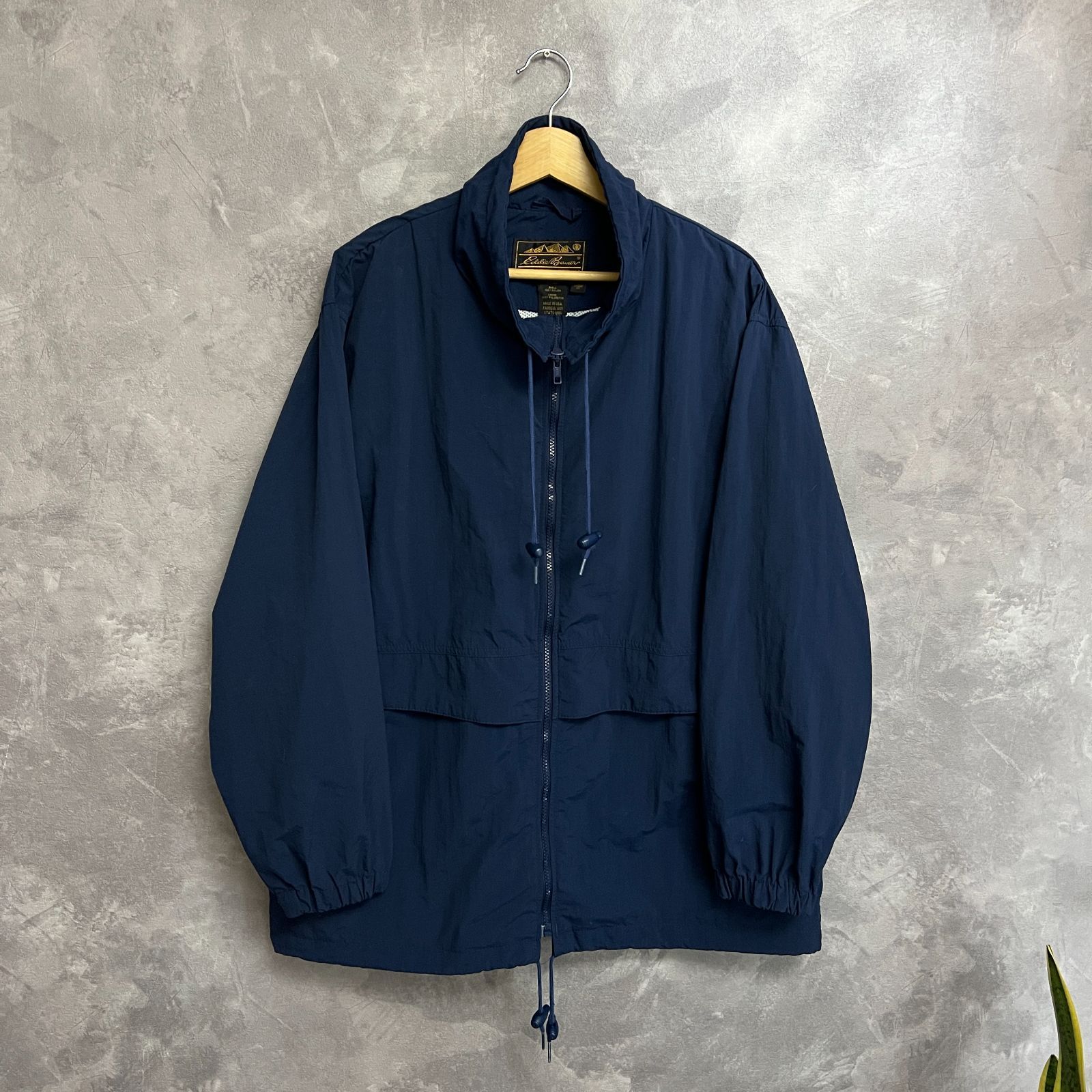 80s〜90s USA製 Eddie Bauer ナイロンジップアップジャケット ネイビー サイズメンズL相当