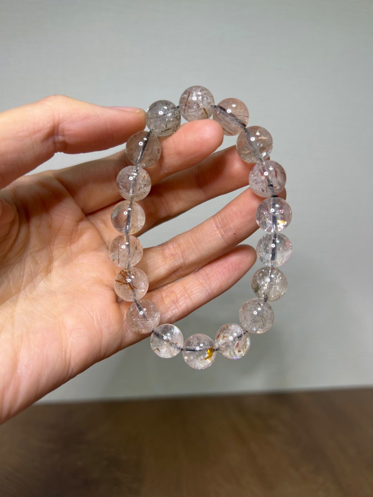 天然石 透明感 虹入り ブラックスーパーセブン ブレスレット11㍉17