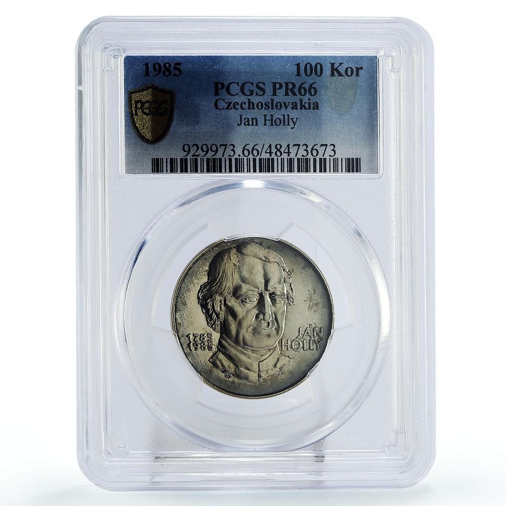 チェコスロバキア 100コルナ 詩人 ヤン・ホリー 文学 PR66 PCGS 銀貨
