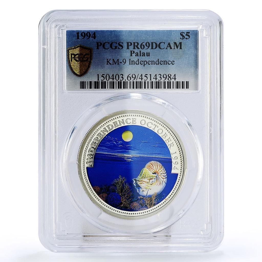パラオ 5ドル 独立記念 10月 ノーティルシー PR69 PCGS 銀貨 1994年