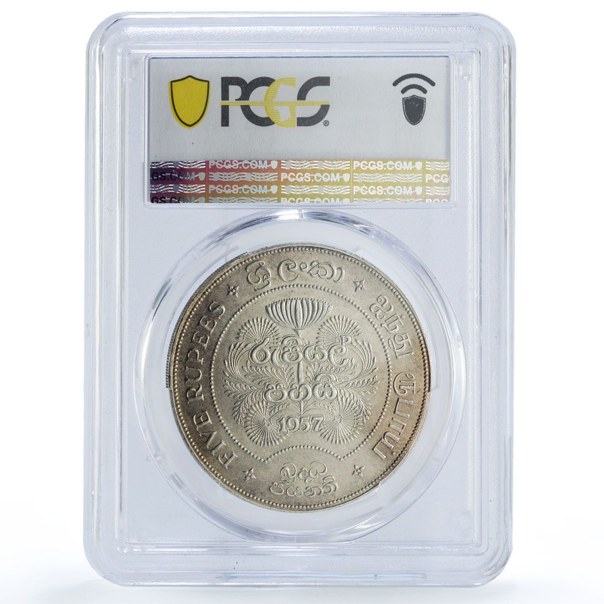 スリランカ セイロン 5ルピー 仏教 宗教 動物 MS63 PCGS 銀貨 1957年
