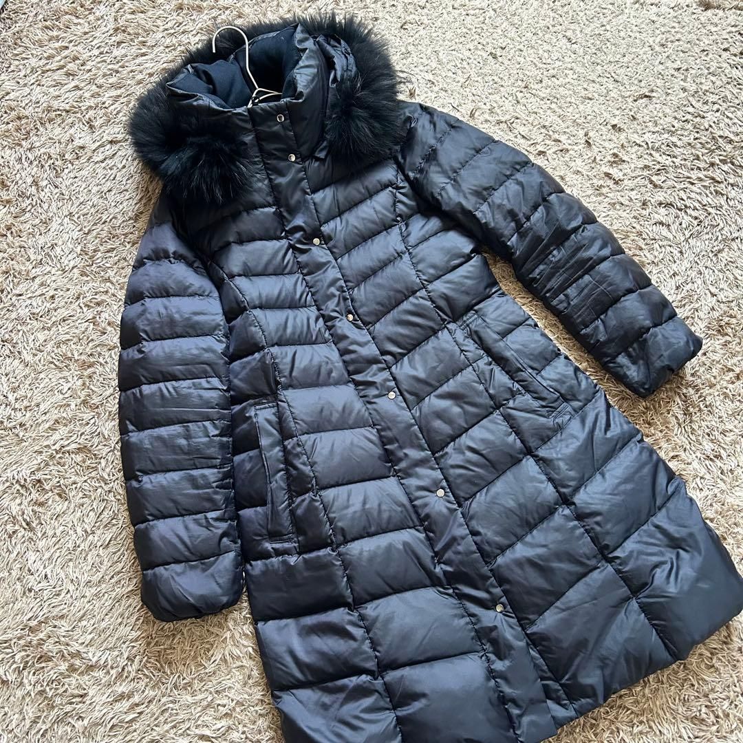 23区 ニジュウサンク ダウンコート ロング丈 36 ネイビー ラクーン