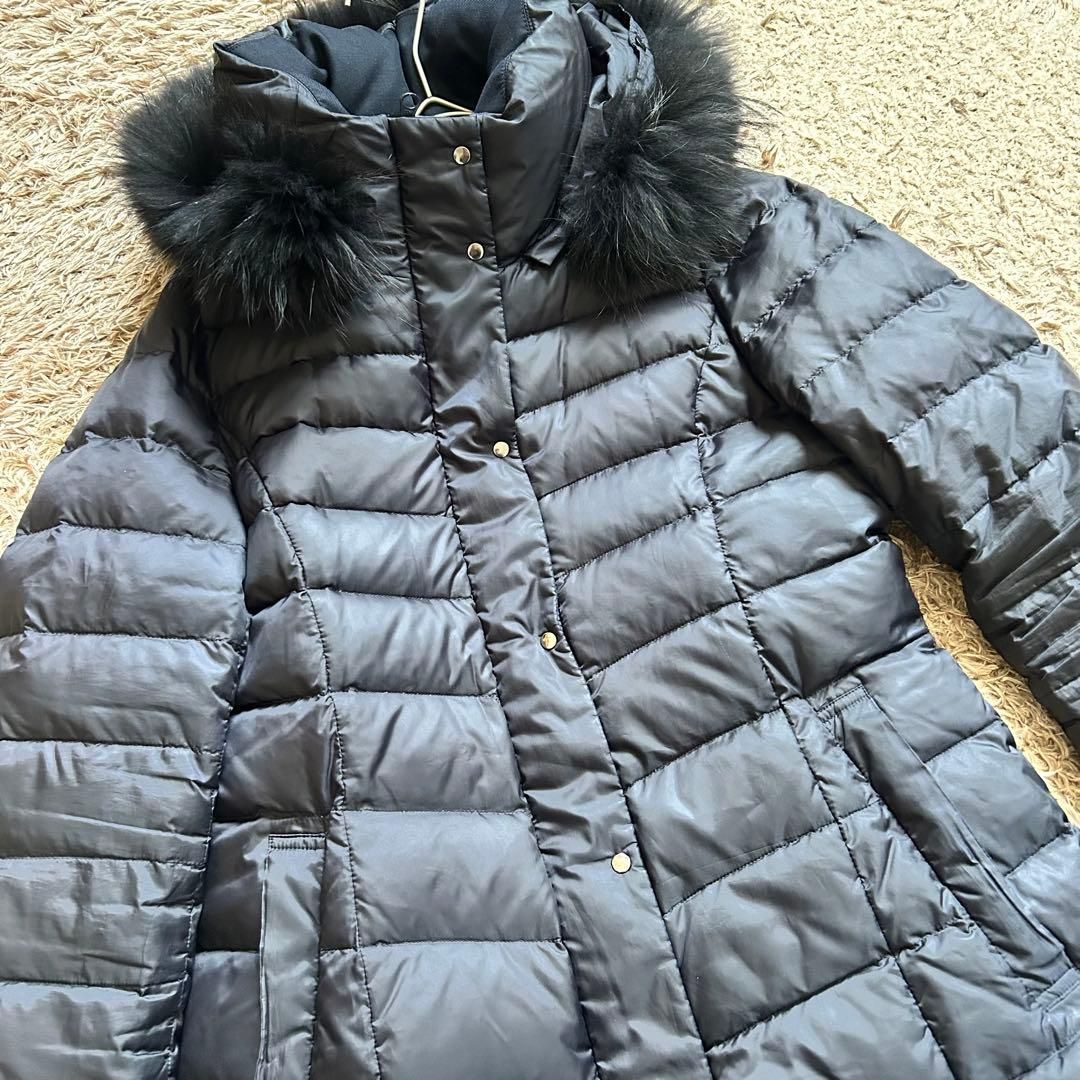 23区 ニジュウサンク ダウンコート ロング丈 36 ネイビー ラクーン