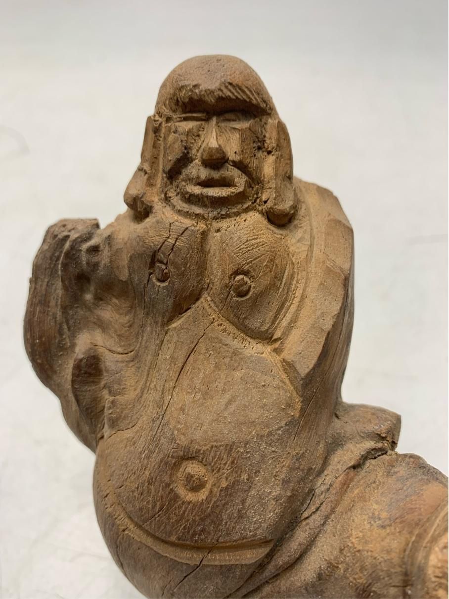 貴重 根彫 布袋様 七福神 人物像 木彫り 骨董 流木アート 仏教美術