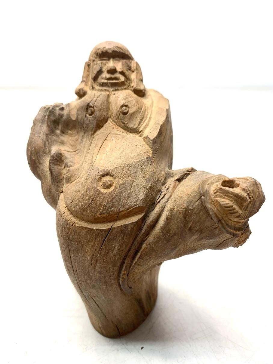 貴重 根彫 布袋様 七福神 人物像 木彫り 骨董 流木アート 仏教美術