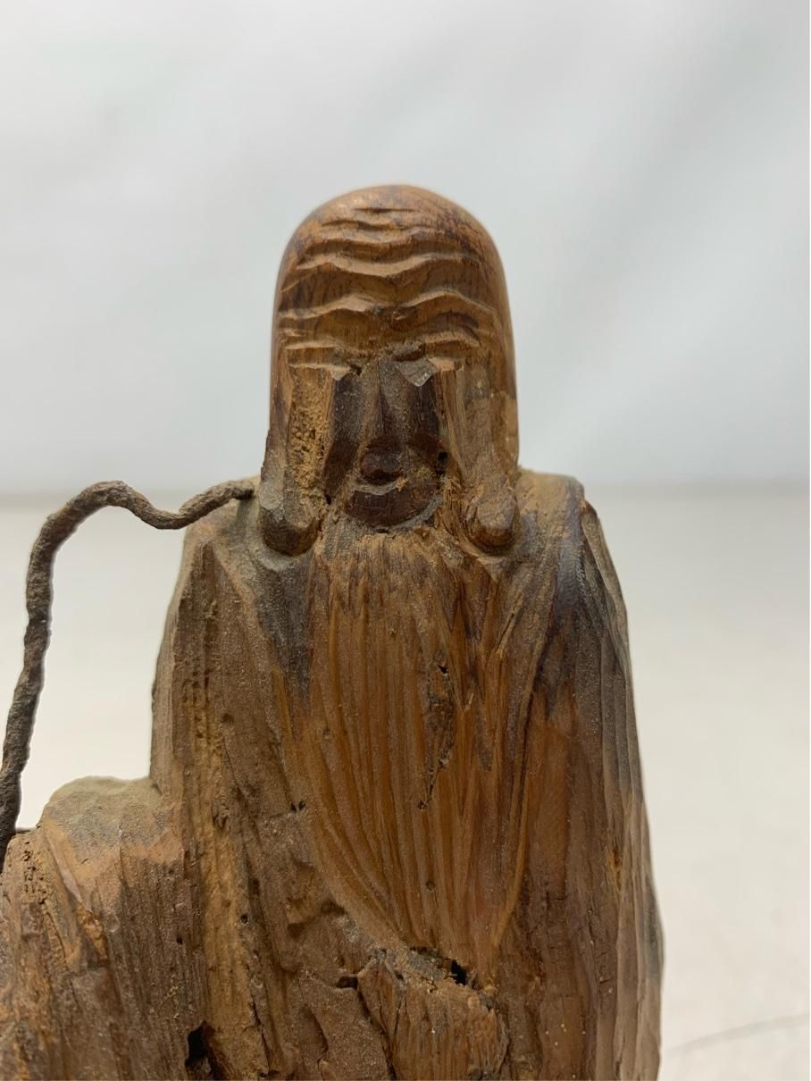 貴重 根彫 寿老人 七福神 人物像 木彫り 骨董 流木アート 仏教美術