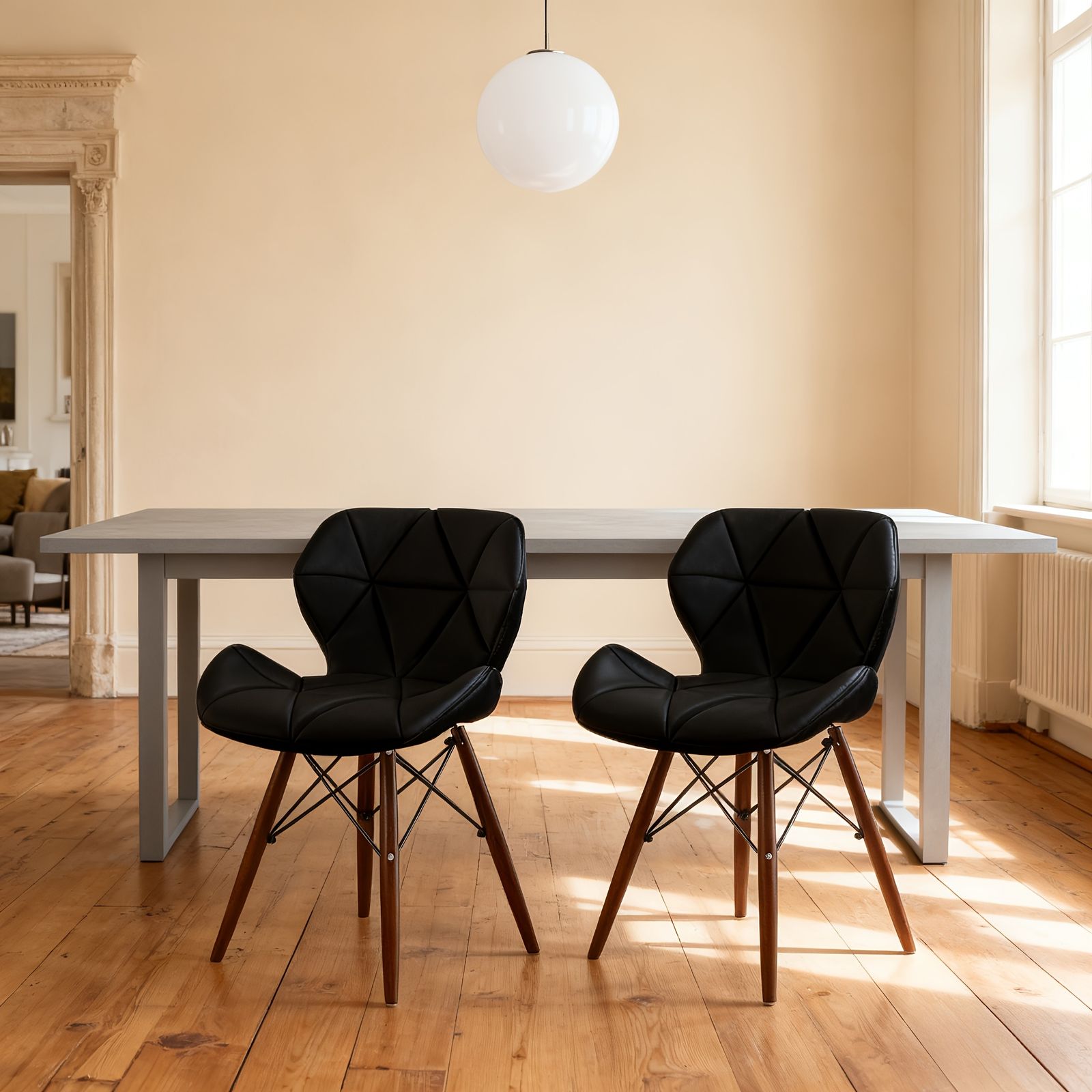 選べるデザイン 北欧風ダイニングチェア 2脚セット レーダーチェア アイズメスチェア バタフライチェア フェイクレザーシート 木製脚 おしゃれ 組み立て式 ブラック