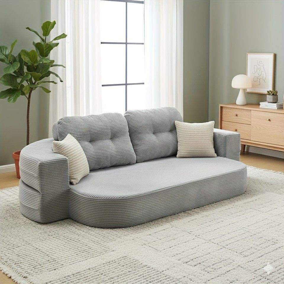 省スペース＆簡単移動 2 way モダンソファベッド メモリーフォーム 2人掛け 1人掛け ローソファ フロアソファ 背もたれ＆クッション 枕付き グレー 小型アパート ゲストルームに最適 組み立て不要 ダークグレー