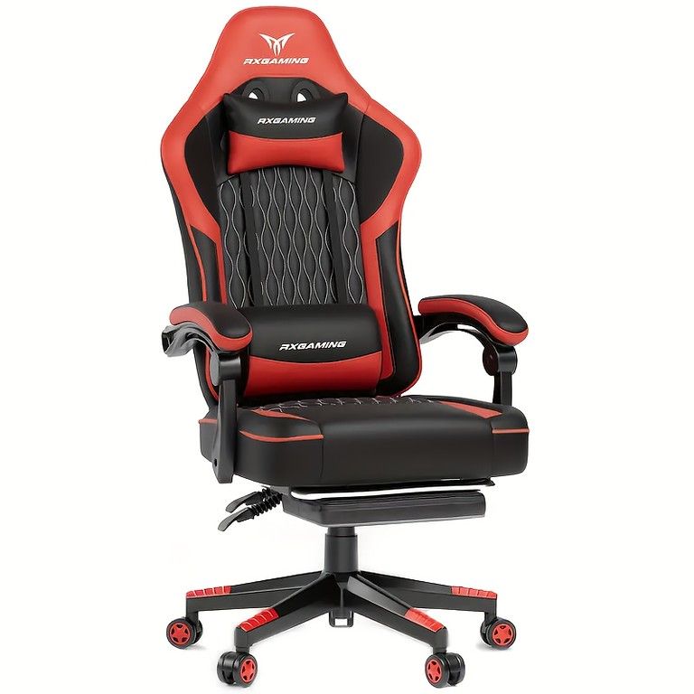 145度リクライニング エルゴノミック ゲーミングチェア デスクチェア オフィスチェア クッション付 省スペース 手動レバー 簡単組立 グレー 赤 白 ホームオフィス ゲーミング レッド