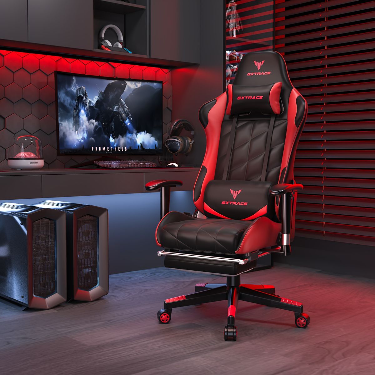 165リクライニング エルゴノミック ゲーミングチェア オットマン付 パソコンチェア リクライニング デスクチェア オフィスチェア アームレスト ヘッドレスト 高さ調整 疲れない ゲーム テレワーク 在宅勤務 レッド