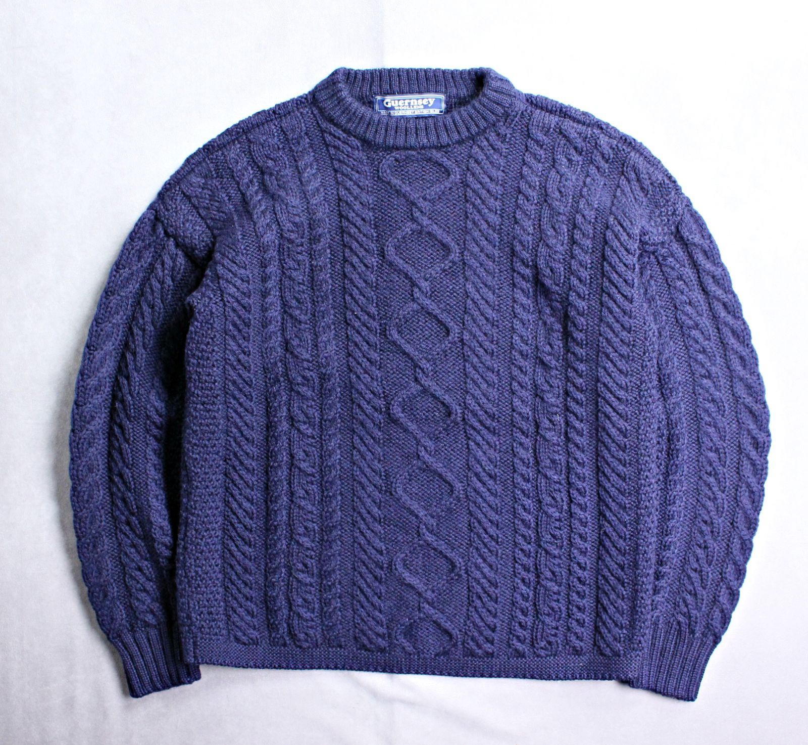 GUERNSEY WOOLLENS イギリス製 ガンジーセーター ケーブル編み アランセーター フィッシャーマン ネイビー Sサイズ