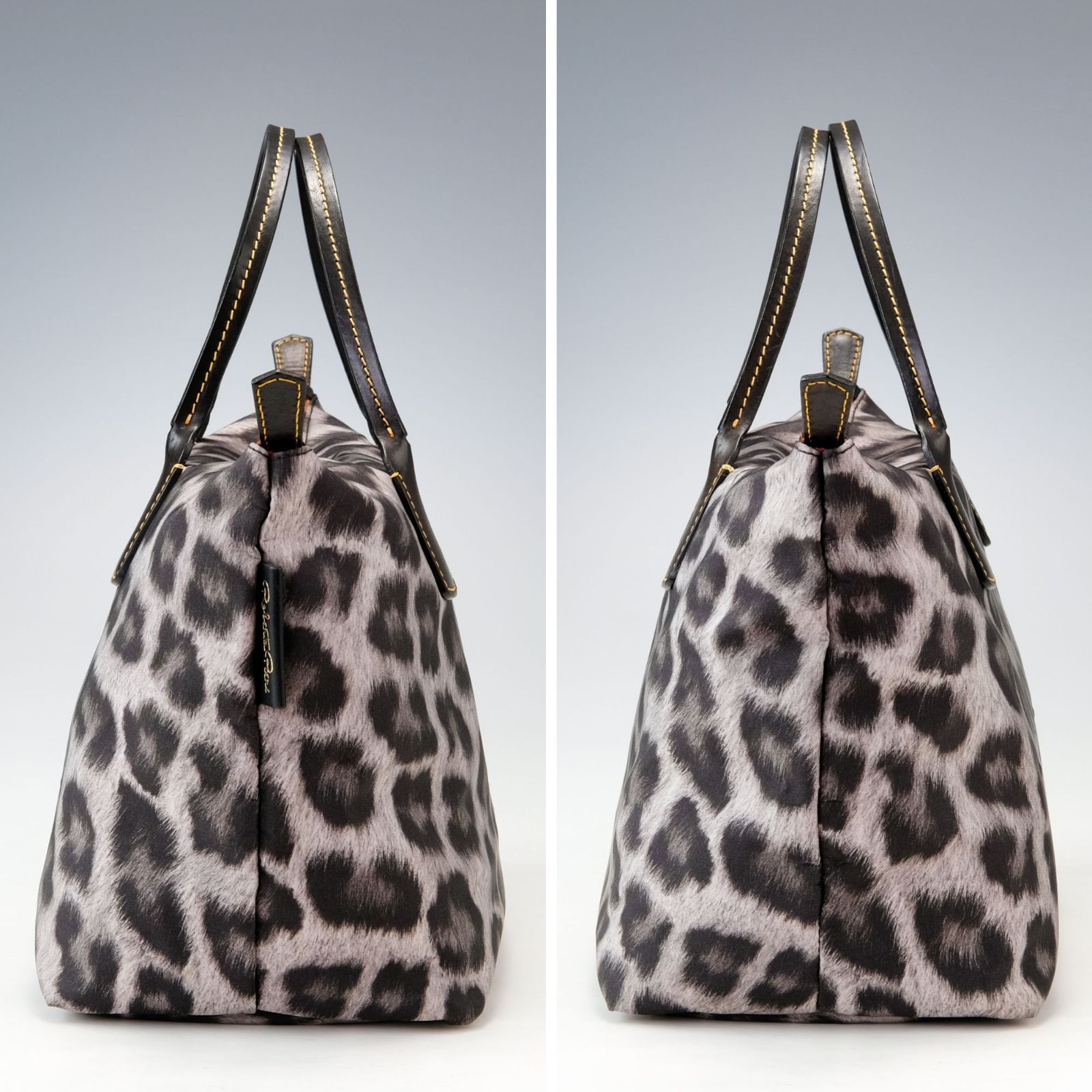 超美品♦️イタリア最高級ブランド♦️エルバ②ボローニャ♦️ネイビー♦️ベルベット♦️送料込 Roberta Pieri ロベルタピエリ レオパード トートバッグ 黒×ベージュ