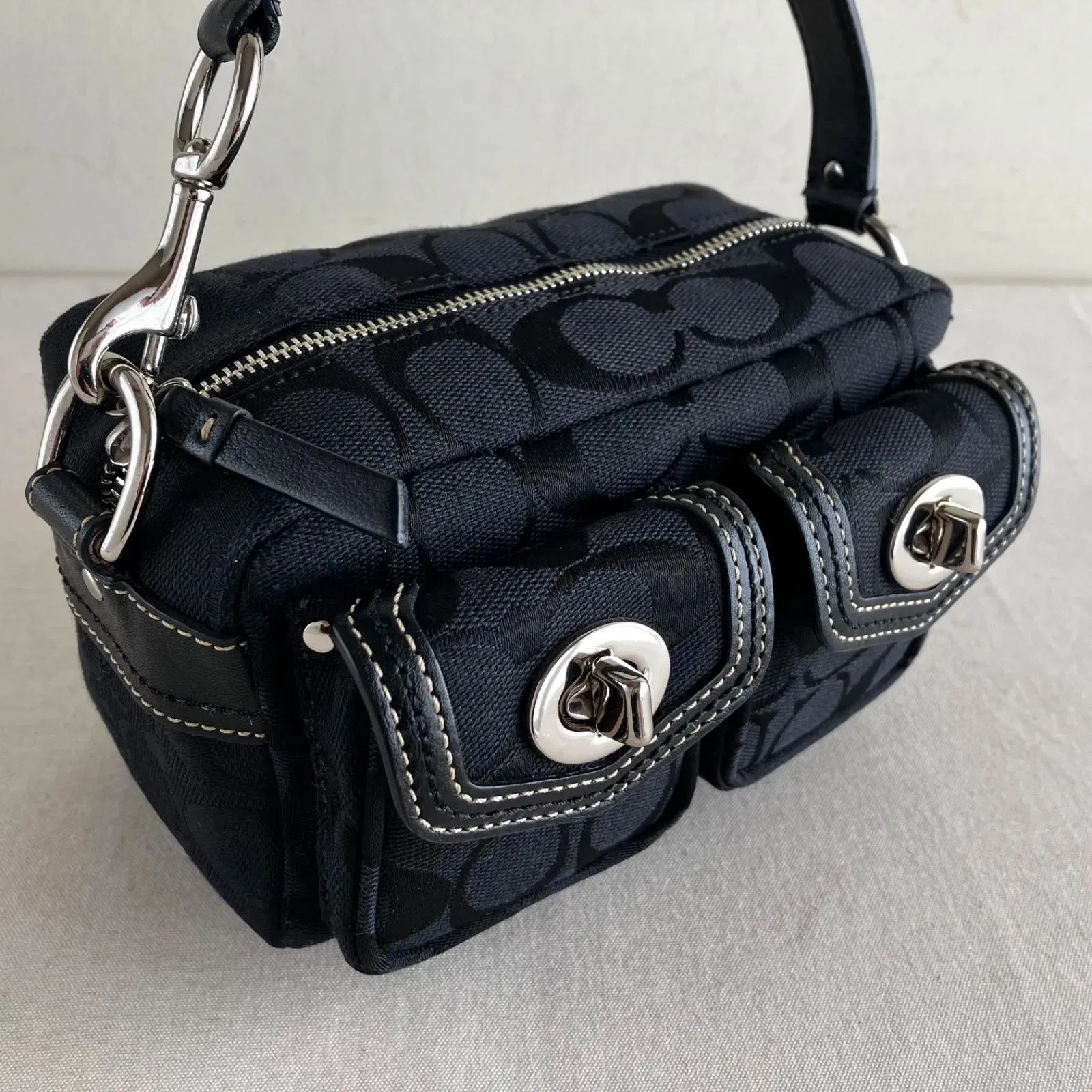 Coach Vintage Y2K Black Canvas Leather Mini Satchel Handbag with