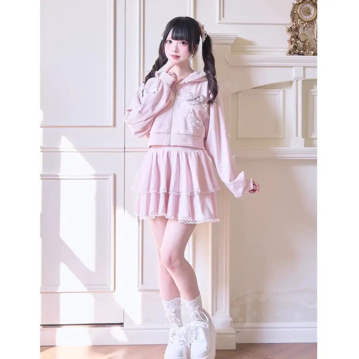 ノージェンキー クンクン 量産型 地雷系 サブカルチャー スウェット トップ スカート セット (3 COLOR)