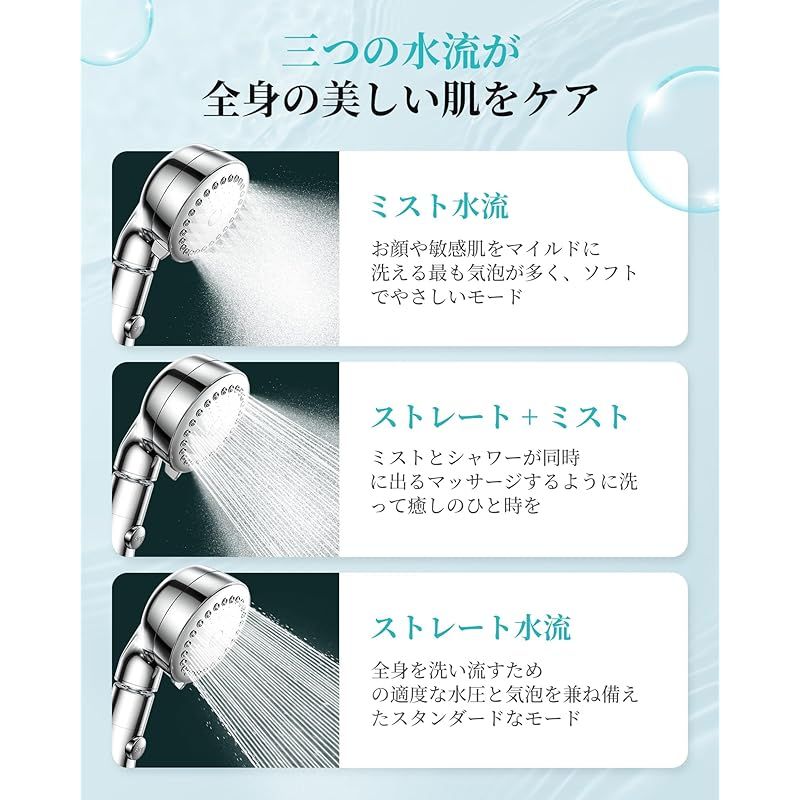  co.jp シャワーヘッド マイクロナノバブル SPA級 3 Dシャワー 節水シャワーヘッド 手元止水 3段階モード ウルトラファインバブル shower head 毛穴ケア 汚れ 除去 美肌 頭皮に肌に優しい保湿 ミスト 水漏れ防止 M K G 0 キッチン 住宅設備